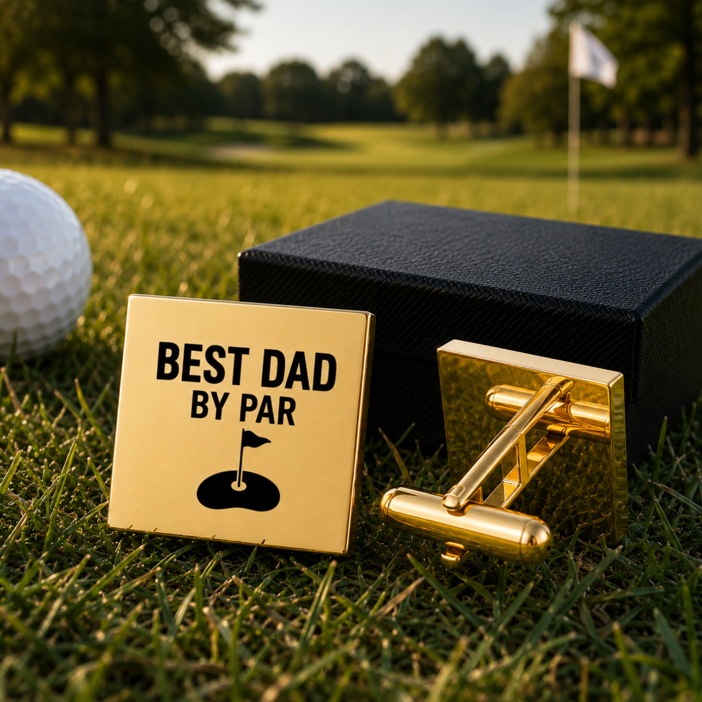 Best Dad By Par Golf Cufflinks – Square Stainless Steel Golf Dad Cufflinks Gift for Father