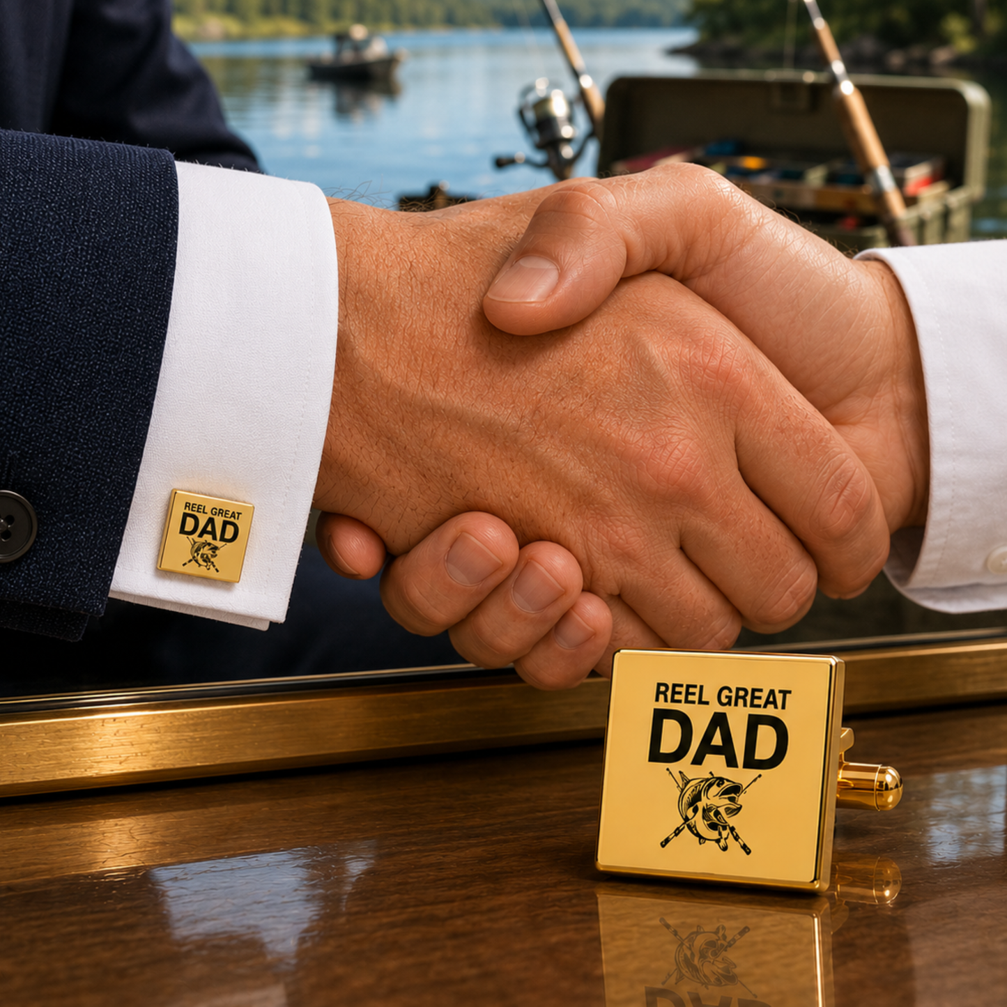 Reel Great Dad Fishing Cufflinks – Square Stainless Steel Fishing Dad Cufflinks Gift for Father