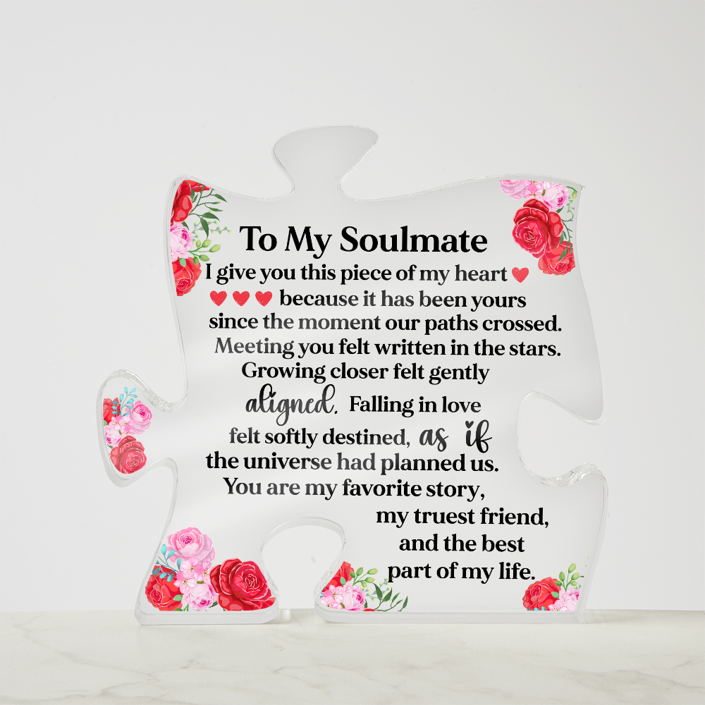 To My Soulmate Puzzle Acrylic Plaque, Romantic Love Puzzle Gift with Floral Design, Meaningful Keepsake for Wife or Partner