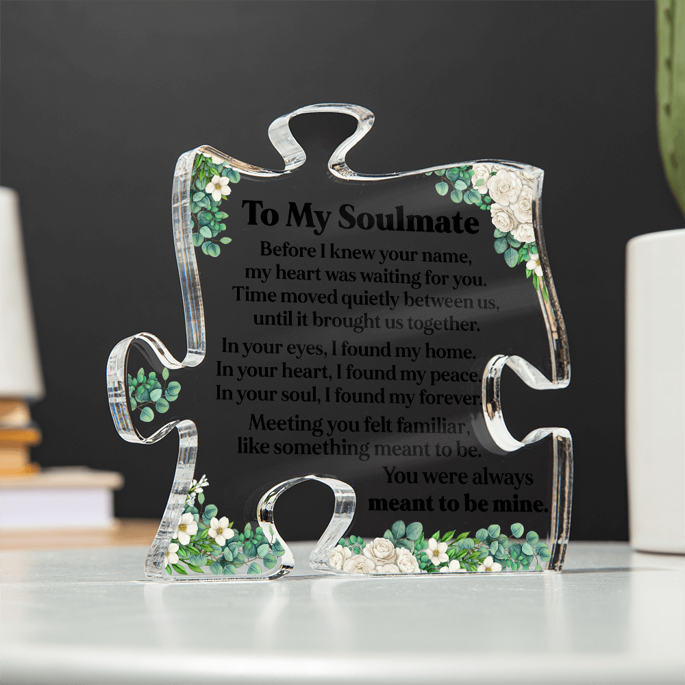 To My Soulmate Heart Acrylic Plaque with Floral Design, Romantic LED Light Gift, Elegant Love Keepsake for Wife or Partner