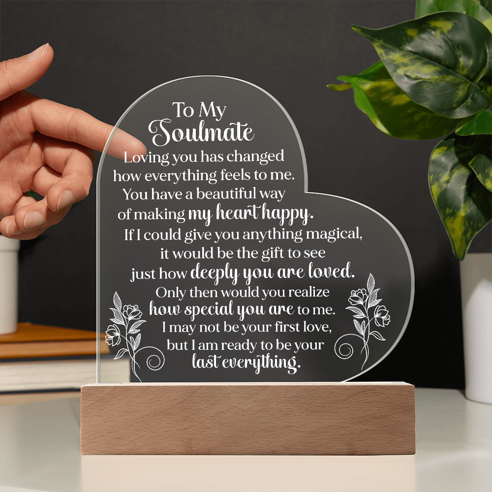 To My Soulmate Heart Acrylic Plaque, Romantic LED Light Love Gift, Meaningful Keepsake for Wife, Husband, or Partner