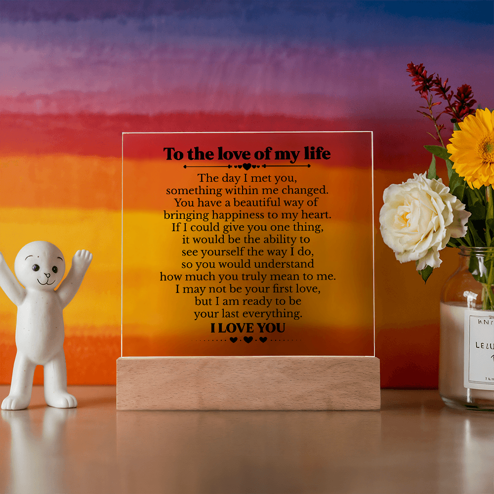 To My Soulmate Square Acrylic Plaque, Romantic Love Gift with LED Light, Timeless Keepsake for Wife, Husband, or Partner