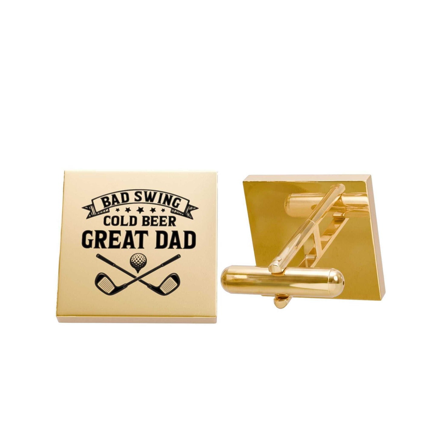 Bad Swing Cold Beer Great Dad Golf Cufflinks – Square Stainless Steel Golf Dad Cufflinks Gift for Father