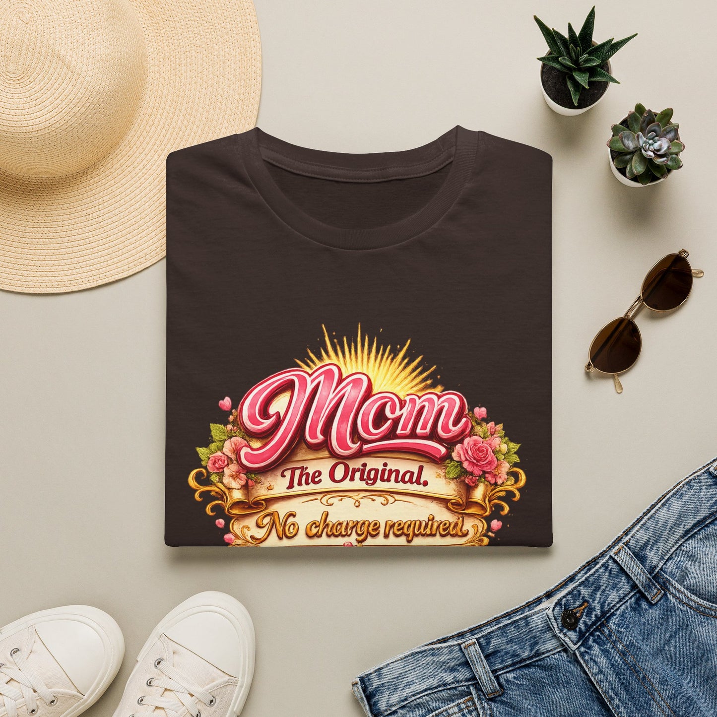 Mom The Original Floral T‑Shirt — No Charge Required Mother's Best Gift