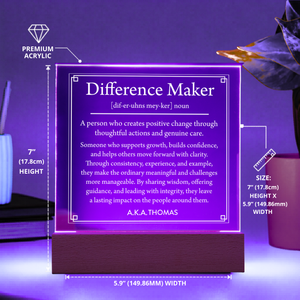 Difference Maker LED Acrylic Plaque – Personalized Night Light Gift for Teacher Mentor Boss with Custom Name