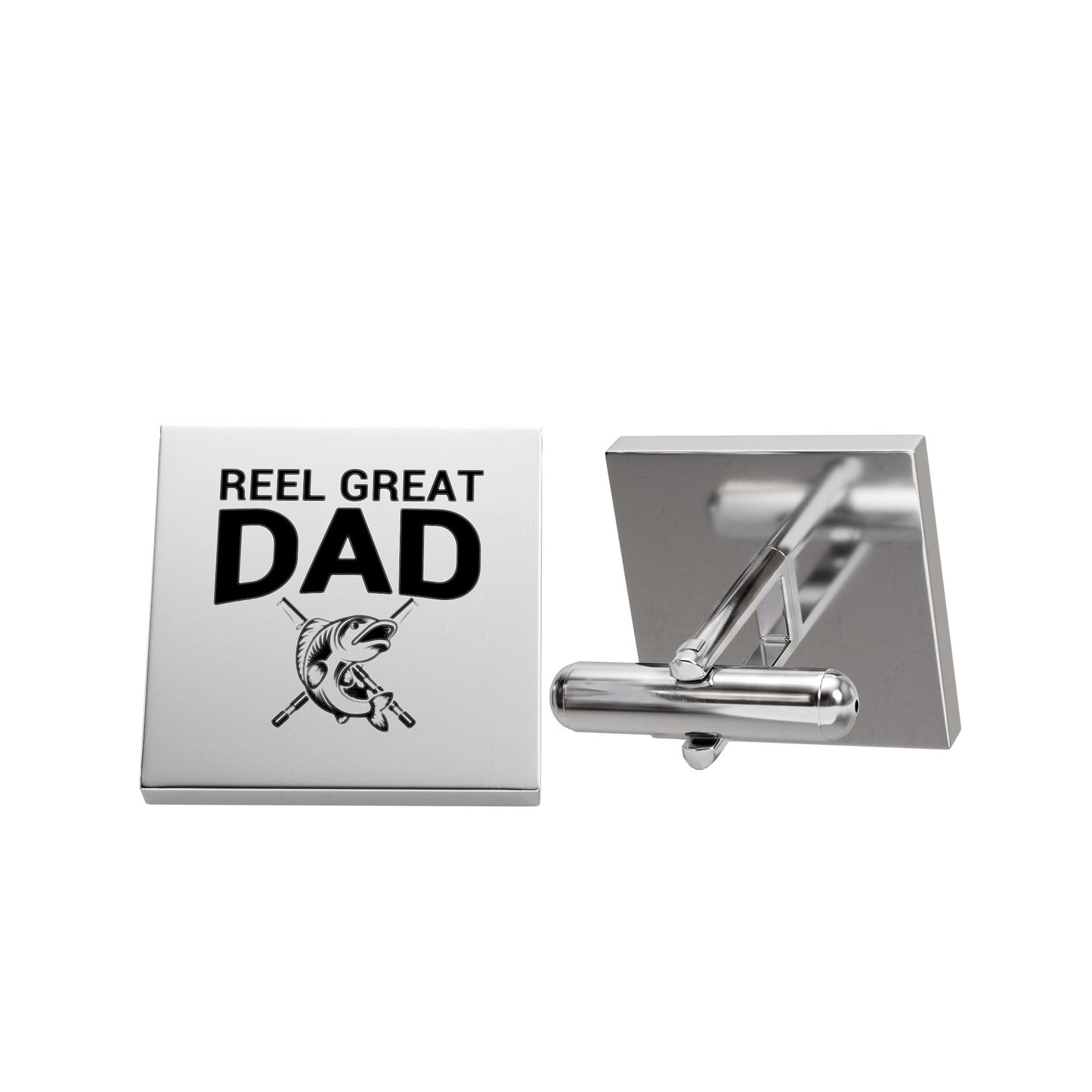 Reel Great Dad Fishing Cufflinks – Square Stainless Steel Fishing Dad Cufflinks Gift for Father