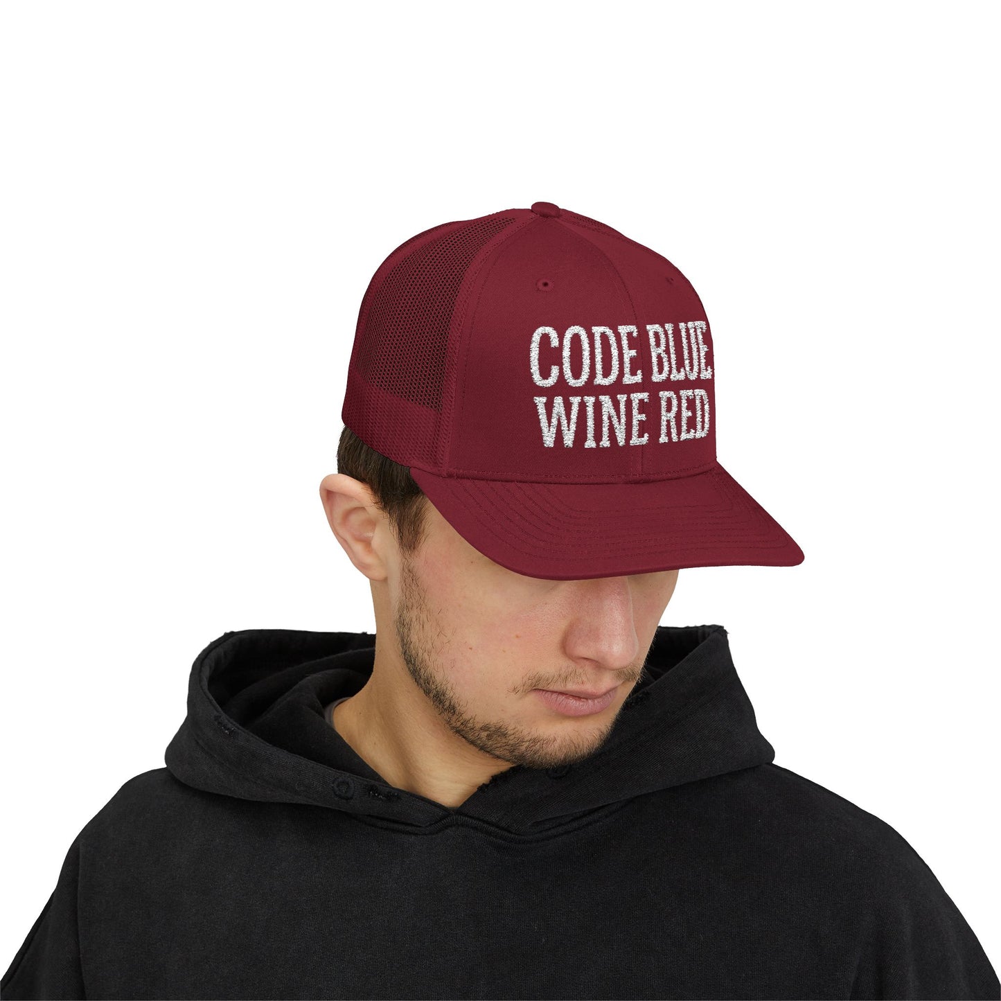 Code Blue Wine Red — Nurse Trucker Hat