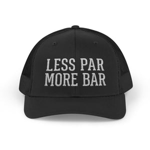 LESS PAR MORE BAR Snapback Trucker Cap — Golf-Inspired Mesh Hat
