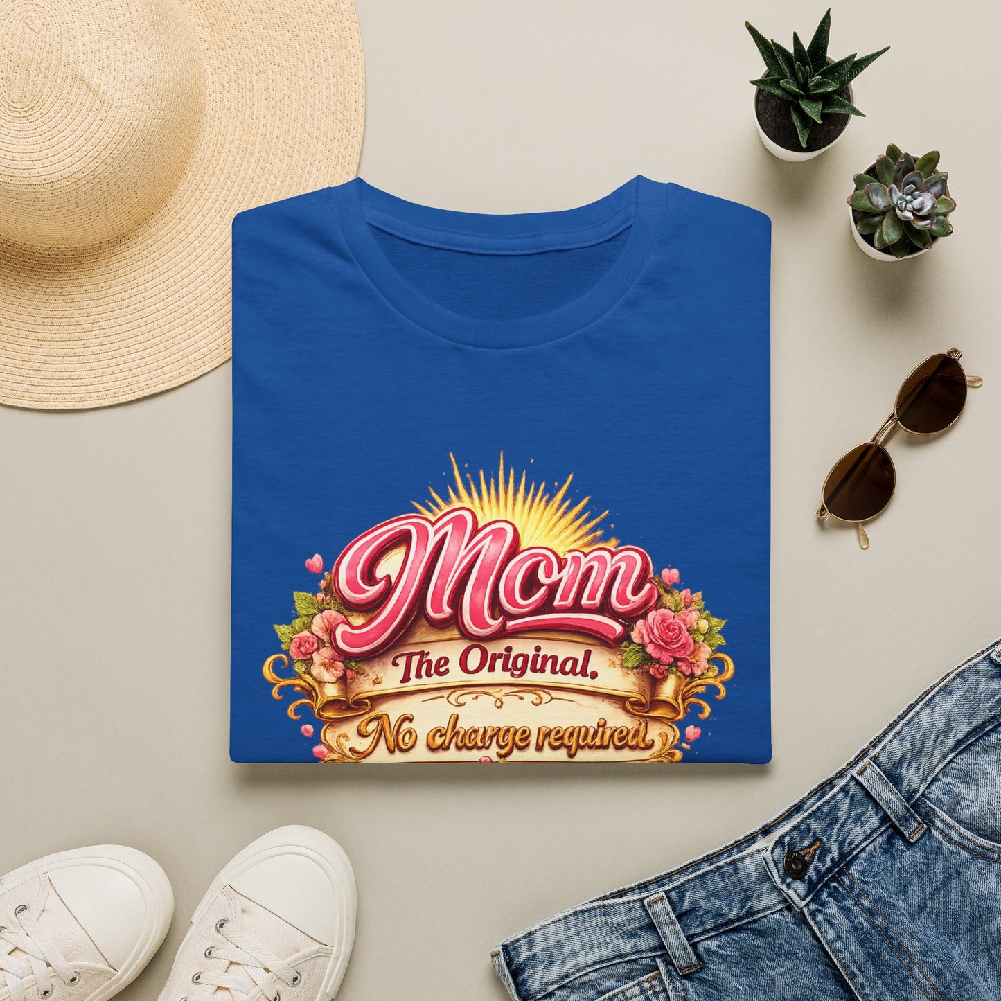 Mom The Original Floral T‑Shirt — No Charge Required Mother's Best Gift