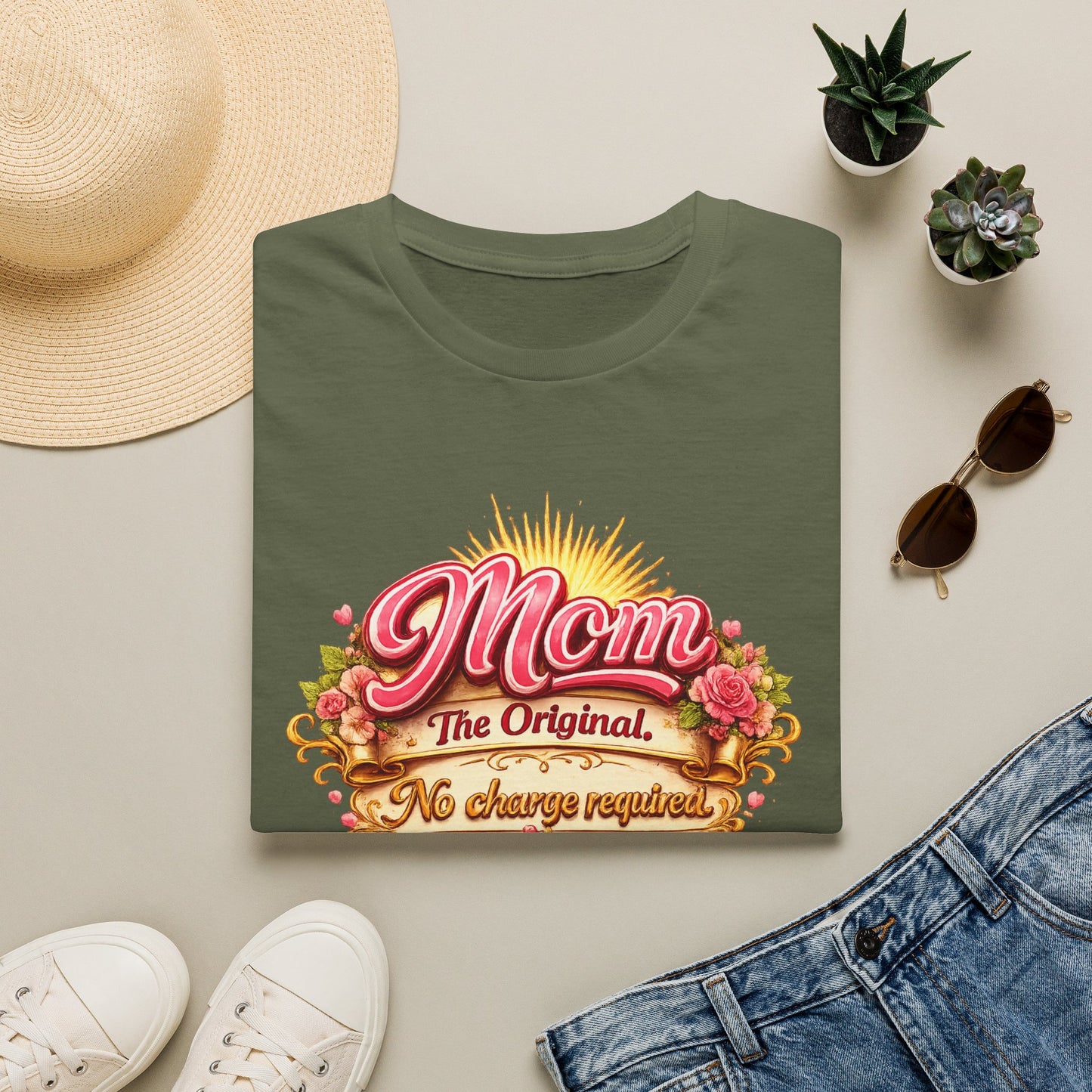 Mom The Original Floral T‑Shirt — No Charge Required Mother's Best Gift