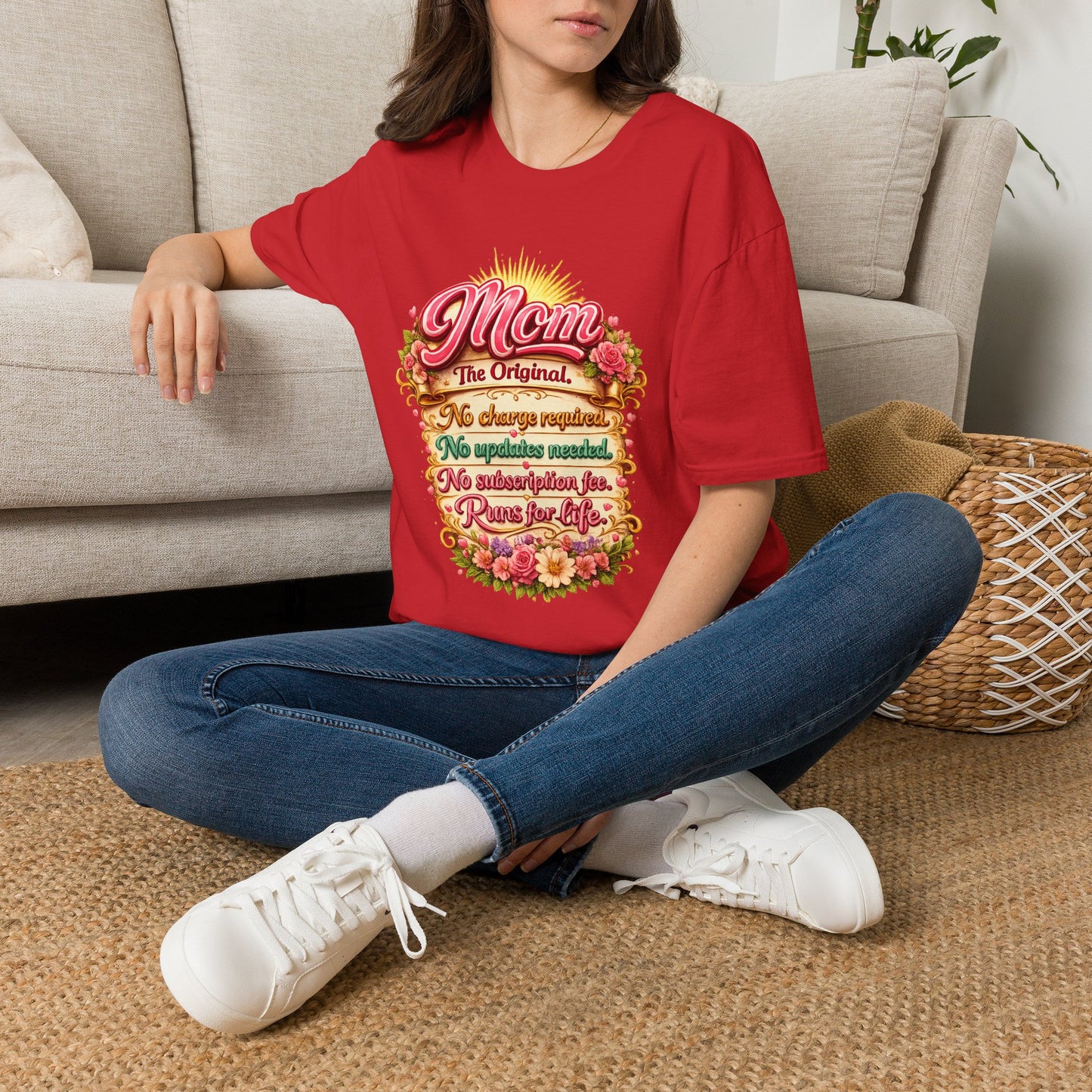 Mom The Original Floral T‑Shirt — No Charge Required Mother's Best Gift