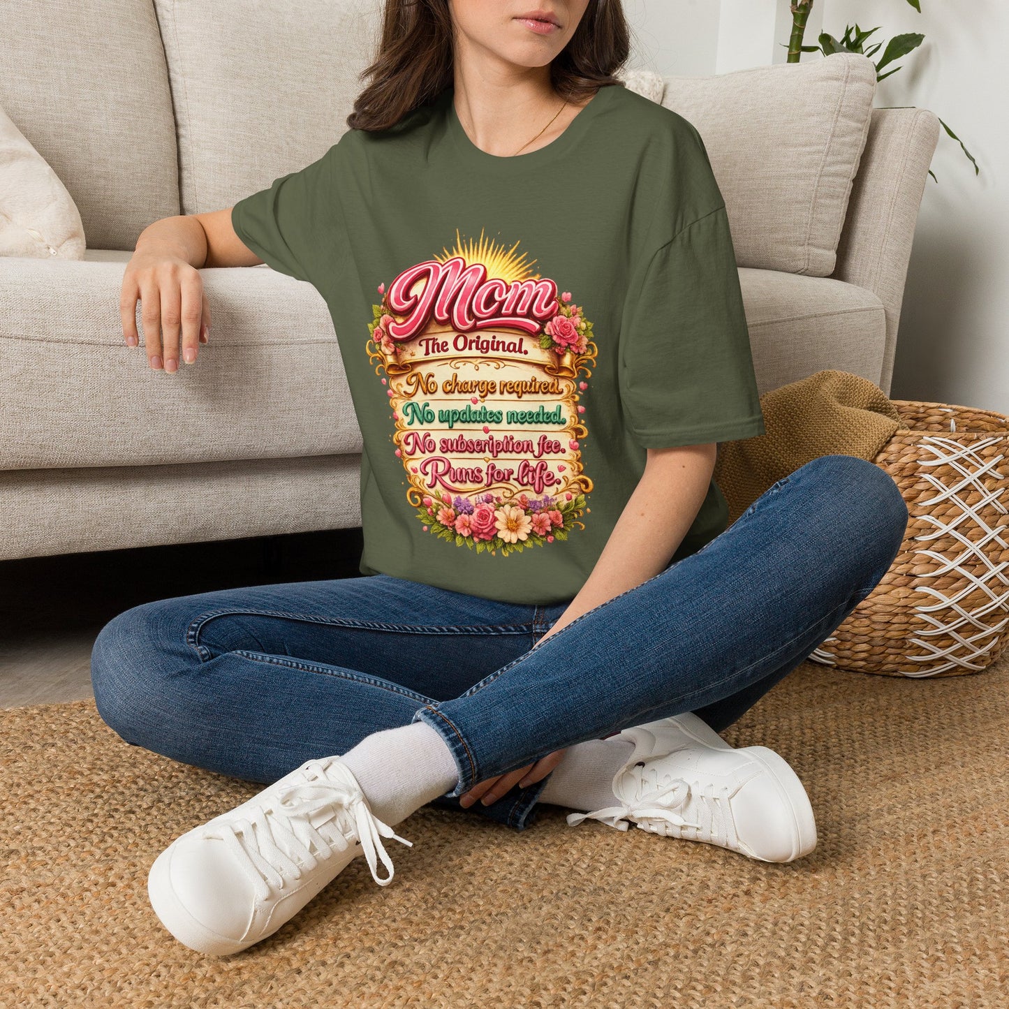 Mom The Original Floral T‑Shirt — No Charge Required Mother's Best Gift