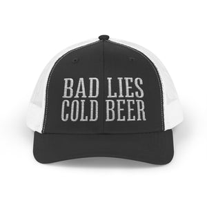 BAD LIES COLD BEER Snapback Trucker Hat
