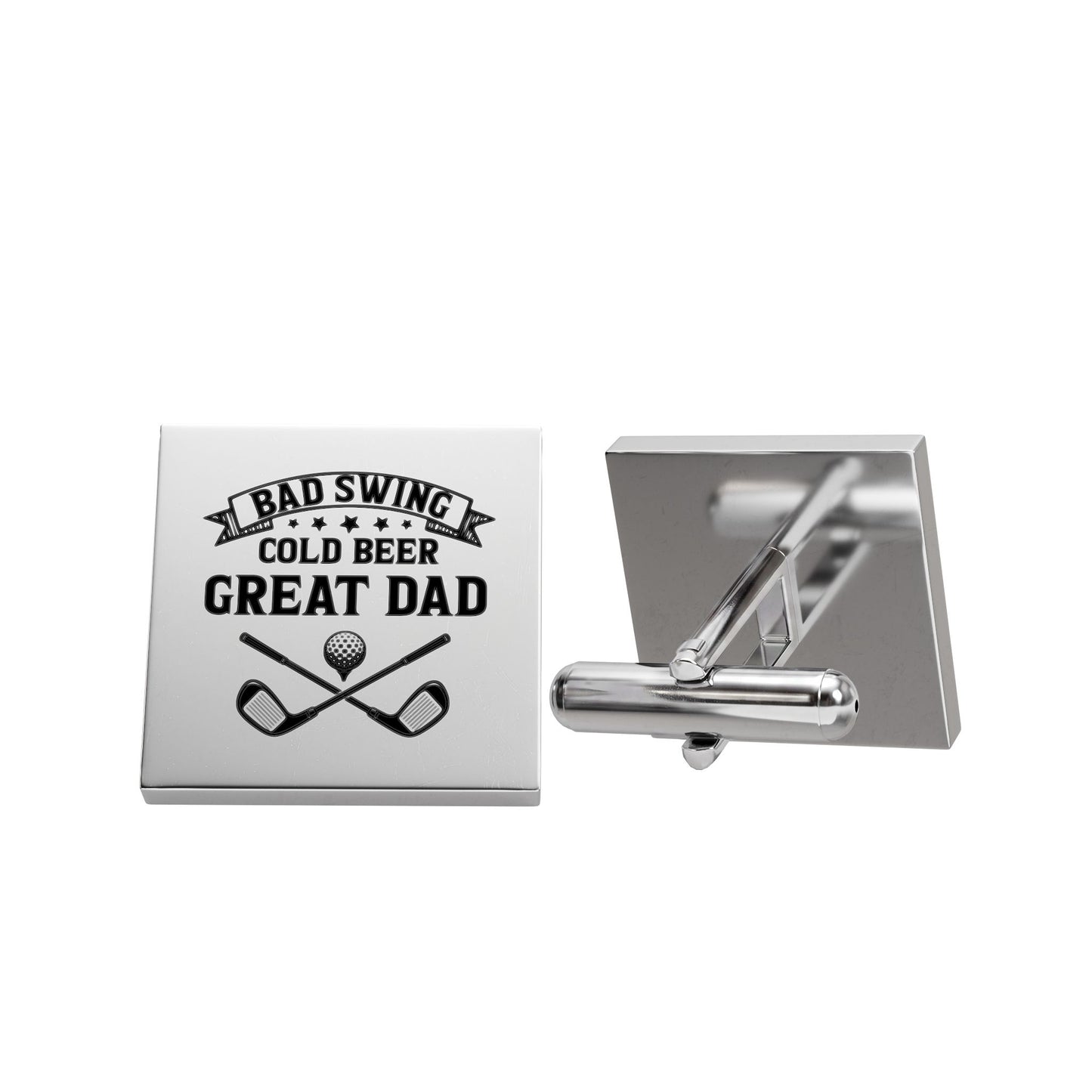 Bad Swing Cold Beer Great Dad Golf Cufflinks – Square Stainless Steel Golf Dad Cufflinks Gift for Father