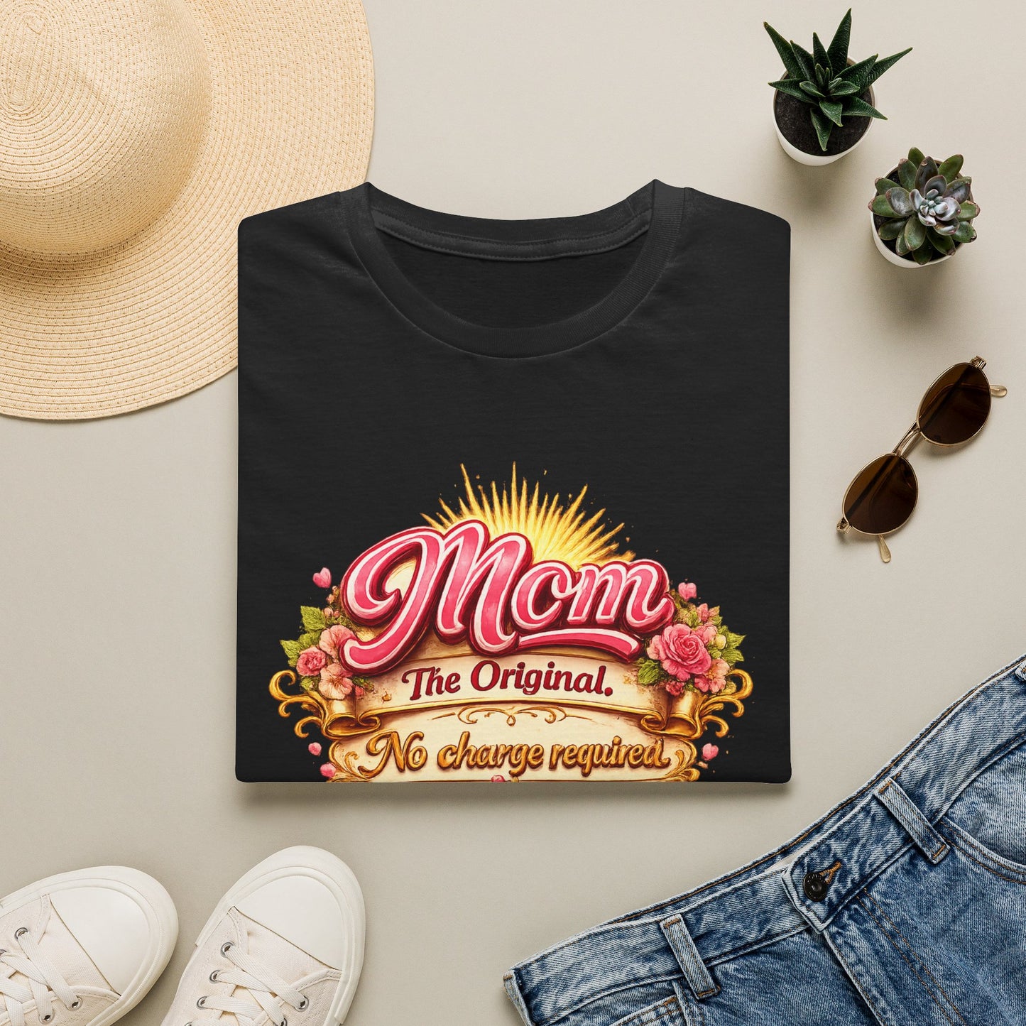 Mom The Original Floral T‑Shirt — No Charge Required Mother's Best Gift