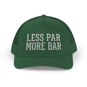 LESS PAR MORE BAR Snapback Trucker Cap — Golf-Inspired Mesh Hat