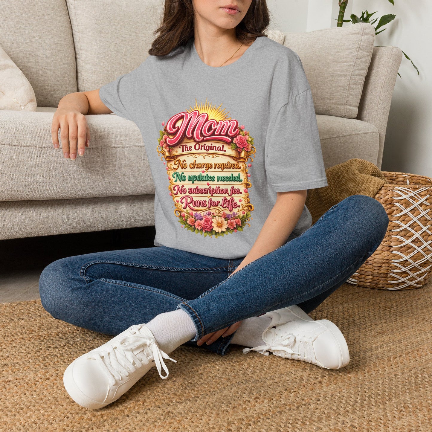 Mom The Original Floral T‑Shirt — No Charge Required Mother's Best Gift