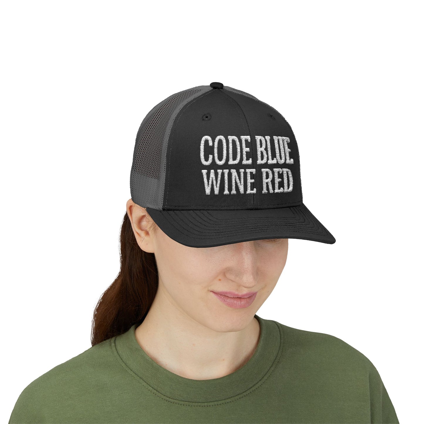 Code Blue Wine Red — Nurse Trucker Hat