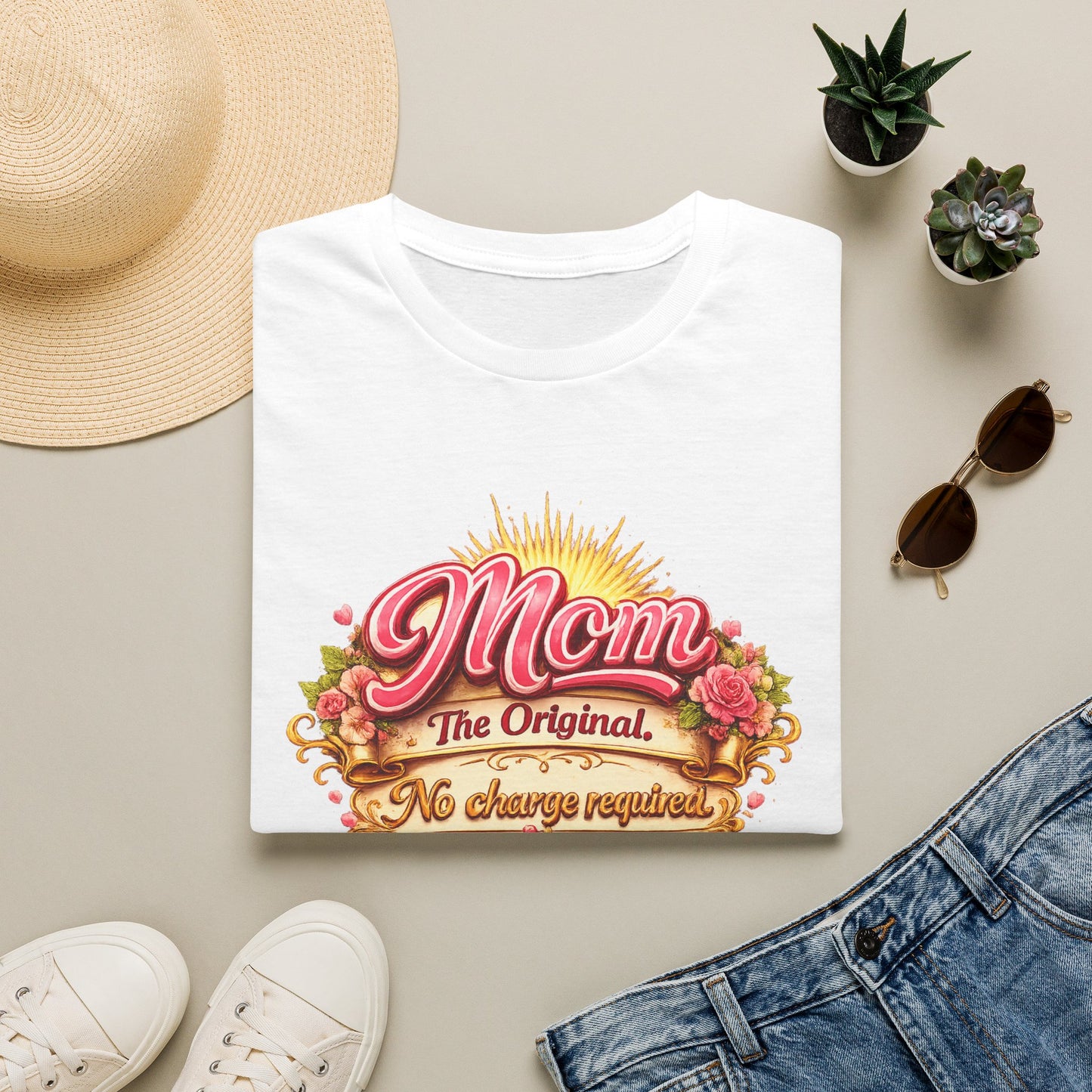 Mom The Original Floral T‑Shirt — No Charge Required Mother's Best Gift