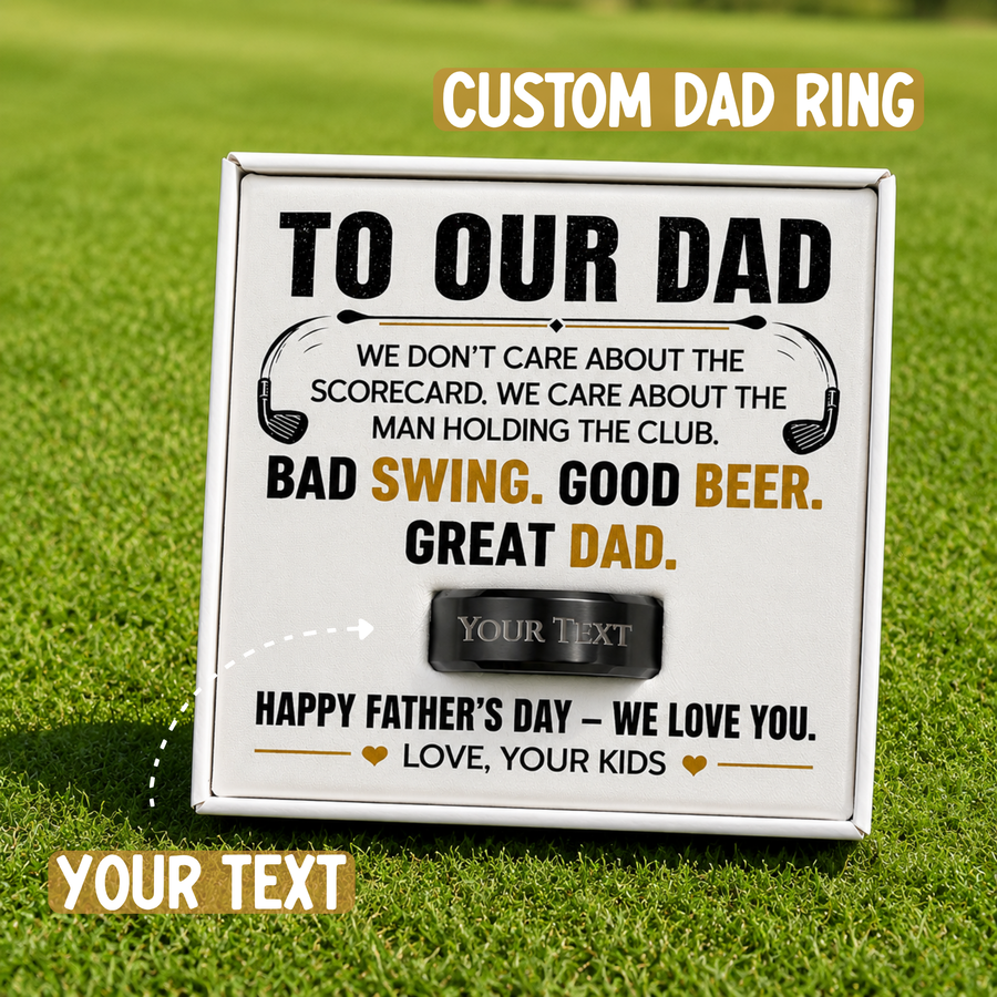 Personalize Engraved Men's Ring with Message Card For dad From Kids