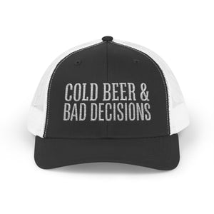 Snapback Trucker Hat — "COLD BEER & BAD DECISIONS" Cap