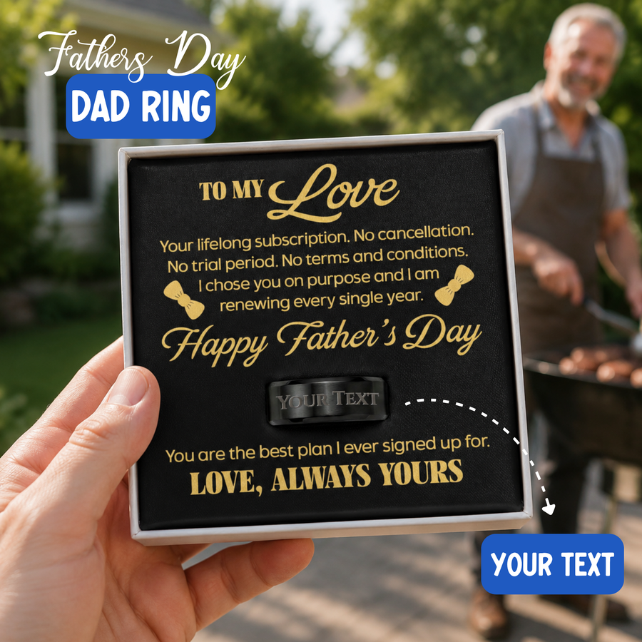 Personalize Engraved Men's Ring with Message Card From Kids For Father's Day