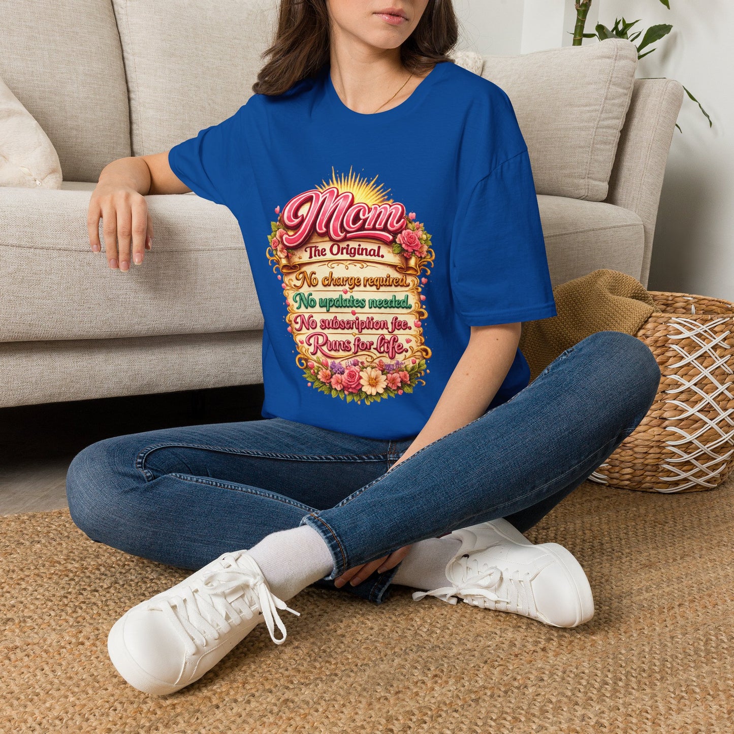 Mom The Original Floral T‑Shirt — No Charge Required Mother's Best Gift