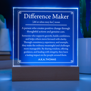 Difference Maker LED Acrylic Plaque – Personalized Night Light Gift for Teacher Mentor Boss with Custom Name