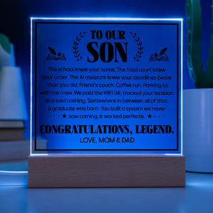 Son Graduation Gift Acrylic LED Plaque from Mom and Dad, Congratulations Graduation Keepsake for Son