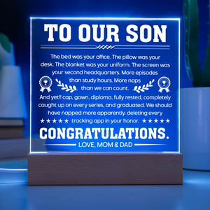 Son Graduation Gift Acrylic LED Plaque from Mom and Dad, Congratulations Graduation Keepsake for Son