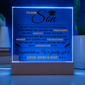 Son Graduation Gift Acrylic LED Plaque from Mom and Dad, Congratulations Graduation Keepsake for Son