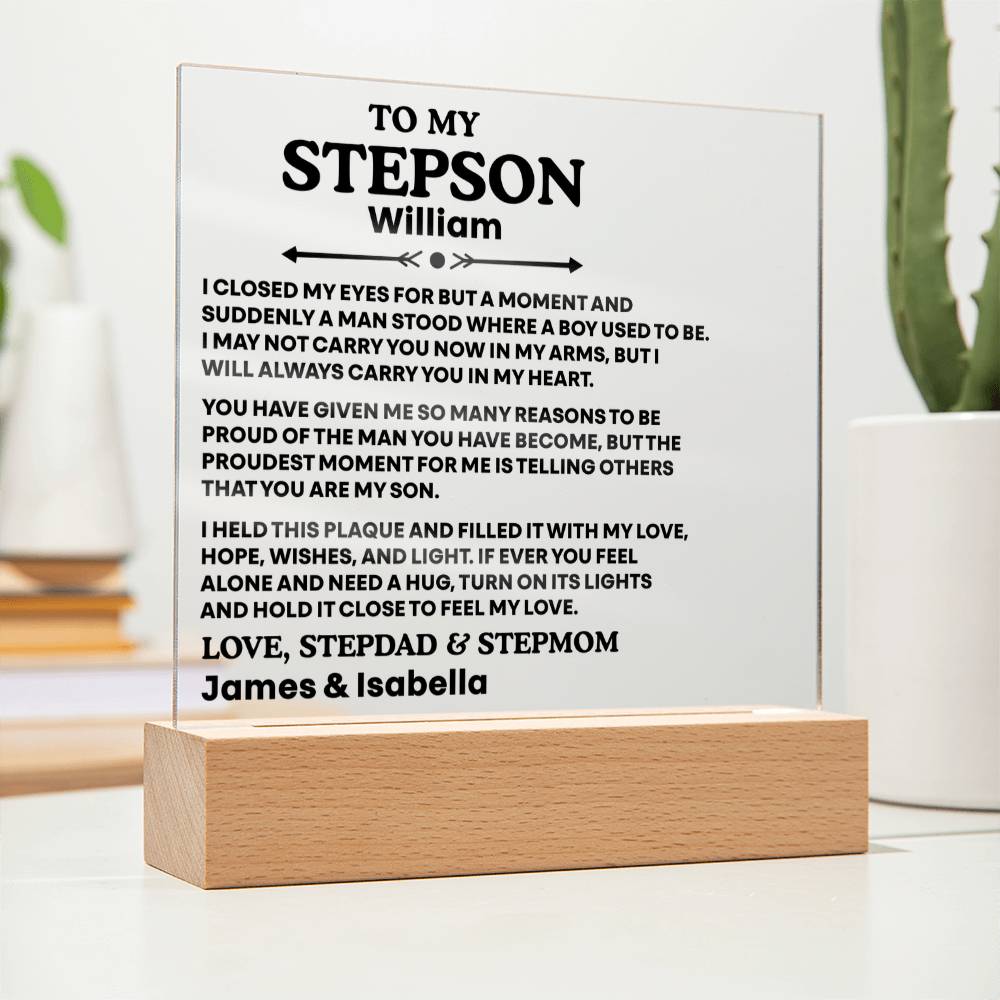 to my stepson acrylic plaque from stepdad and stepmom