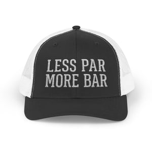 LESS PAR MORE BAR Snapback Trucker Cap — Golf-Inspired Mesh Hat