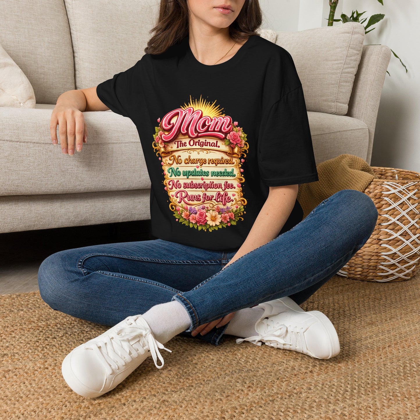 Mom The Original Floral T‑Shirt — No Charge Required Mother's Best Gift