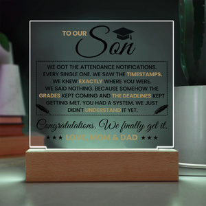 Son Graduation Gift Acrylic LED Plaque from Mom and Dad, Congratulations Graduation Keepsake for Son