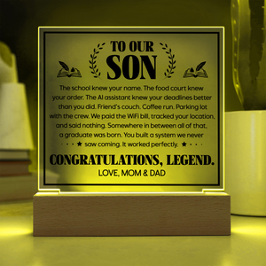 Son Graduation Gift Acrylic LED Plaque from Mom and Dad, Congratulations Graduation Keepsake for Son