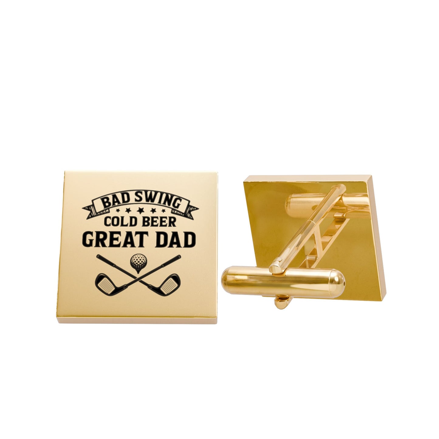Bad Swing Cold Beer Great Dad Golf Cufflinks – Square Stainless Steel Golf Dad Cufflinks Gift for Father