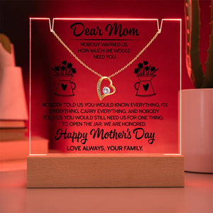 Dear Mom Necklace Gift, Mothers Day Gift from Family, Heart Pendant Jewelry for Mom, Sentimental Mom Gift, Appreciation Gift for Mother