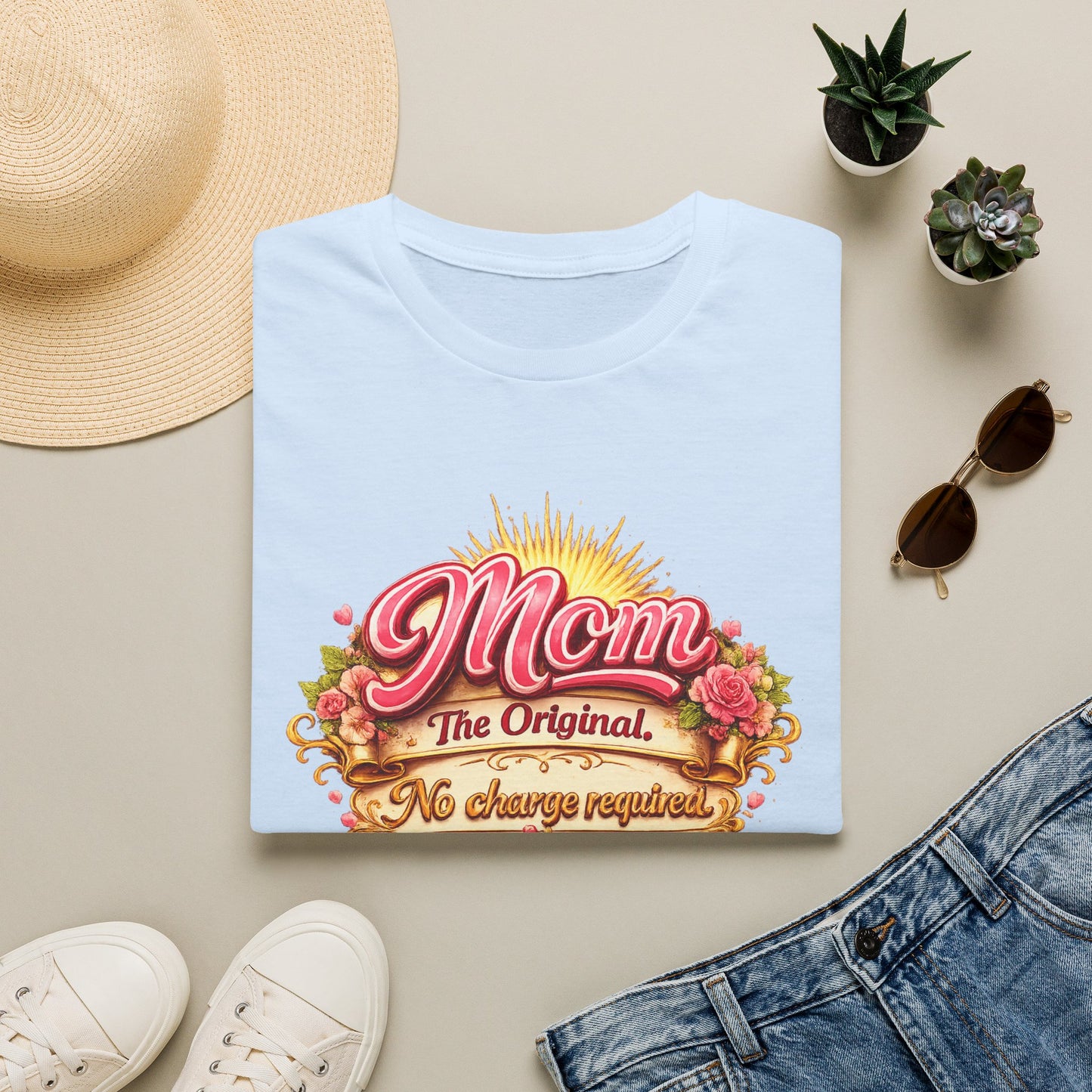 Mom The Original Floral T‑Shirt — No Charge Required Mother's Best Gift