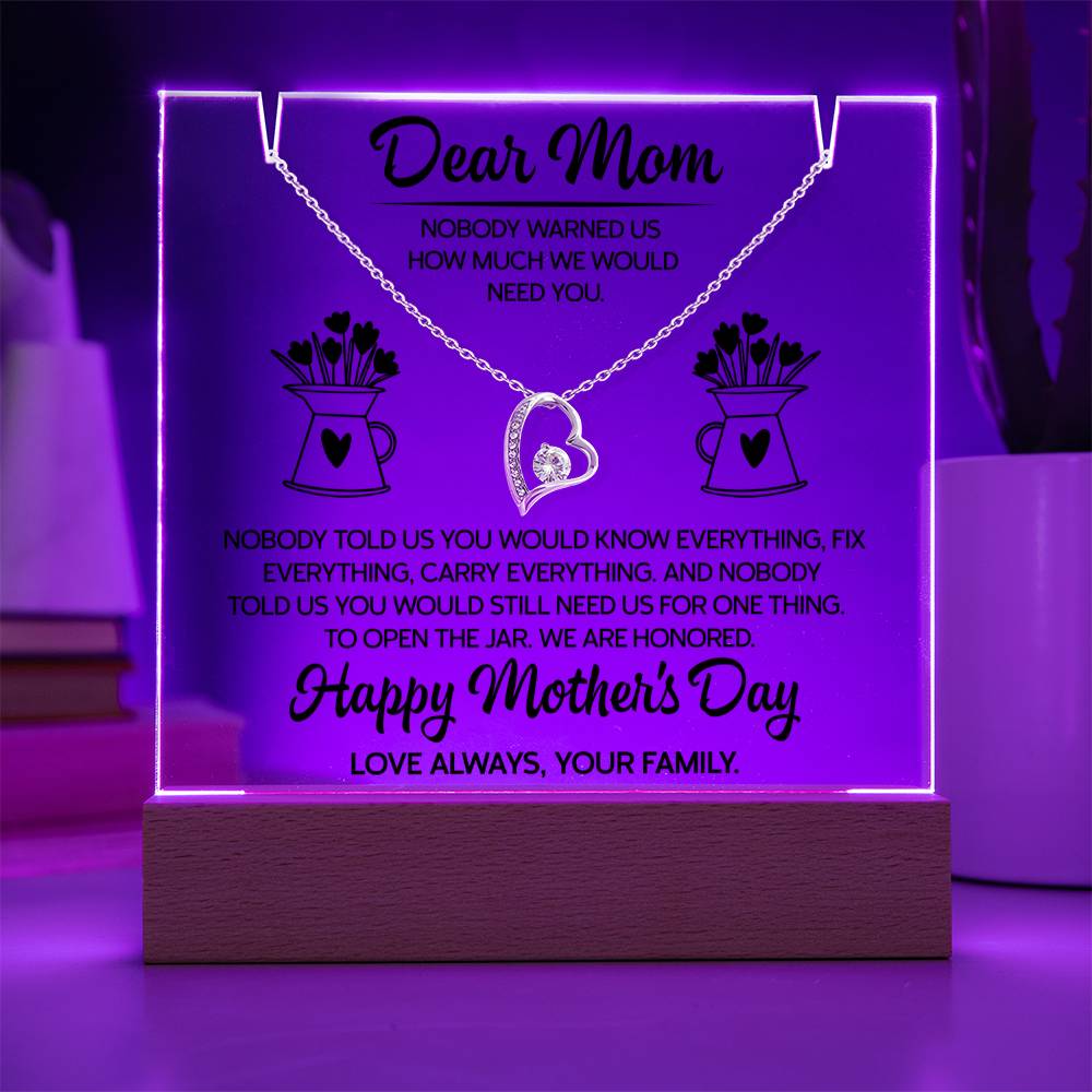 Dear Mom Necklace Gift, Mothers Day Gift from Family, Heart Pendant Jewelry for Mom, Sentimental Mom Gift, Appreciation Gift for Mother