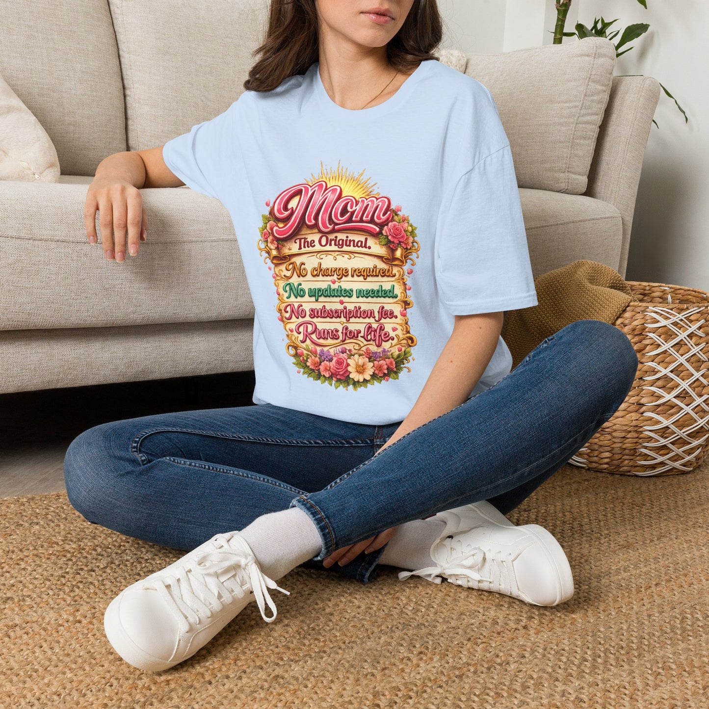 Mom The Original Floral T‑Shirt — No Charge Required Mother's Best Gift