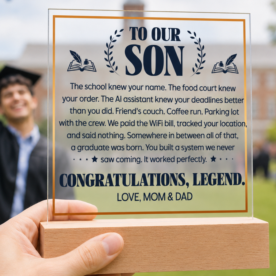 Son Graduation Gift Acrylic LED Plaque from Mom and Dad, Congratulations Graduation Keepsake for Son