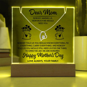 Dear Mom Necklace Gift, Mothers Day Gift from Family, Heart Pendant Jewelry for Mom, Sentimental Mom Gift, Appreciation Gift for Mother