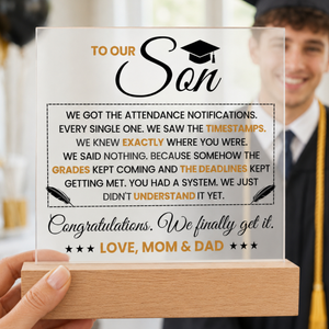 Son Graduation Gift Acrylic LED Plaque from Mom and Dad, Congratulations Graduation Keepsake for Son