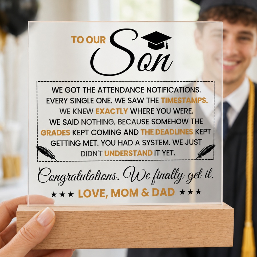 Son Graduation Gift Acrylic LED Plaque from Mom and Dad, Congratulations Graduation Keepsake for Son