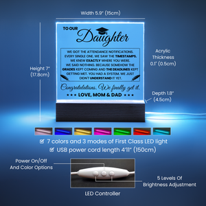 Daughter Graduation Gift Acrylic LED Plaque from Mom and Dad, Congratulations Graduation Keepsake for Daughter