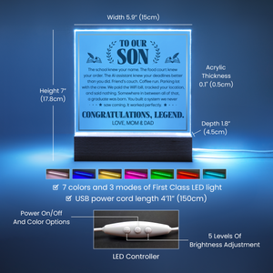 Son Graduation Gift Acrylic LED Plaque from Mom and Dad, Congratulations Graduation Keepsake for Son