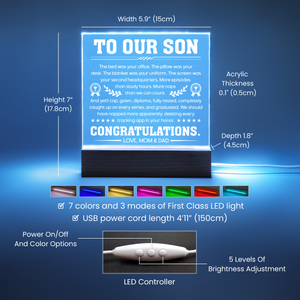 Son Graduation Gift Acrylic LED Plaque from Mom and Dad, Congratulations Graduation Keepsake for Son