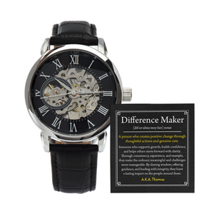 Difference Maker Watch – Personalized Skeleton Mechanical Watch with Inspirational Message Card Gift