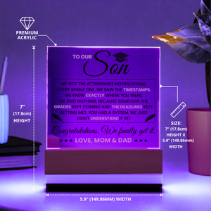 Son Graduation Gift Acrylic LED Plaque from Mom and Dad, Congratulations Graduation Keepsake for Son